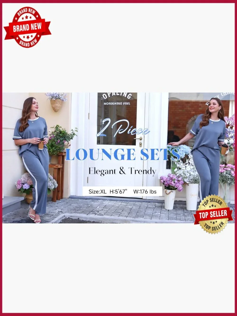 2 Piece Lounge Set Matching Summer Outfits Wide Leg Pants with Pockets